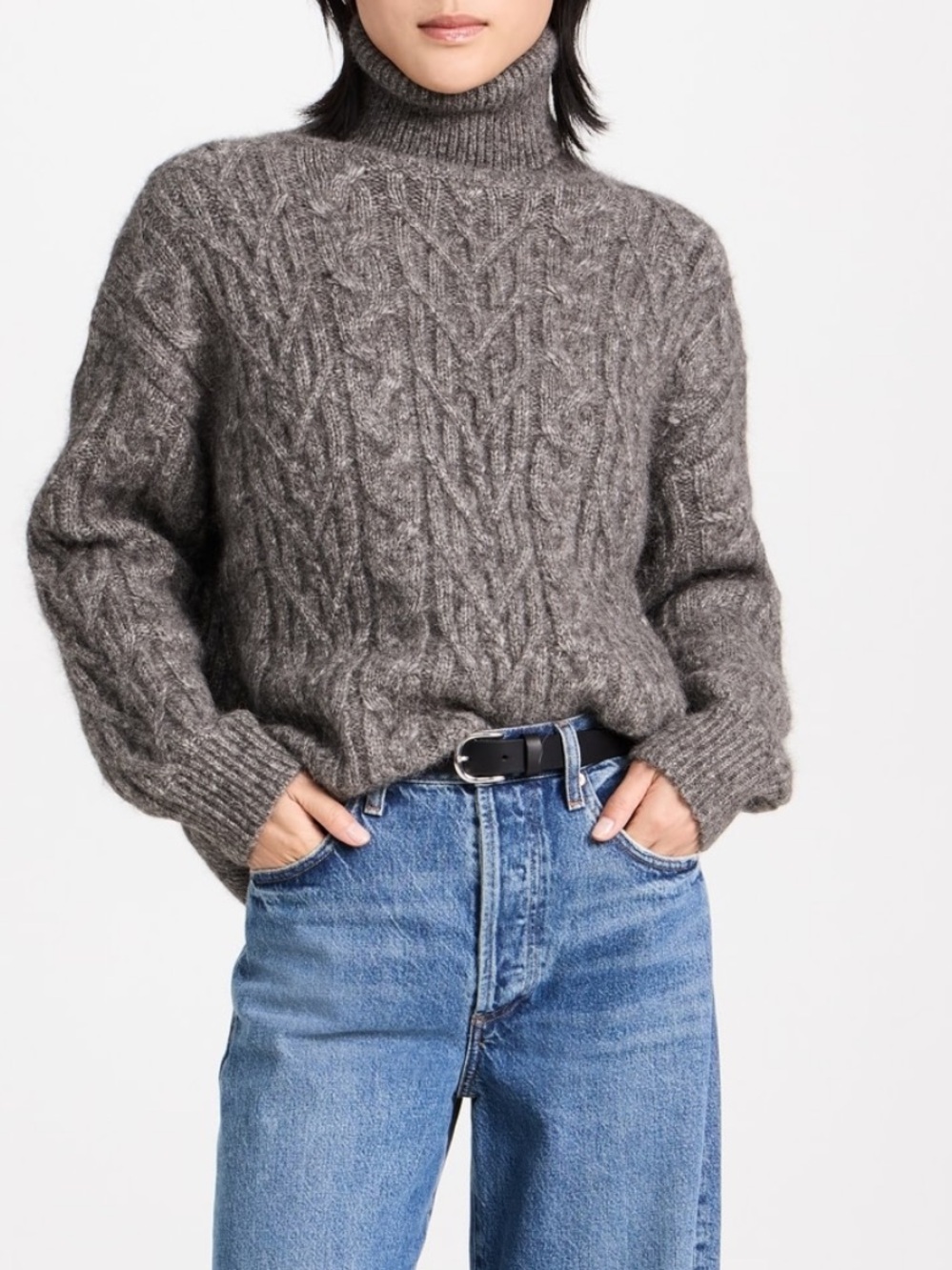 Nili Lotan Annie grey cashmere cable knit turtle neck Sweater tribeca design stu